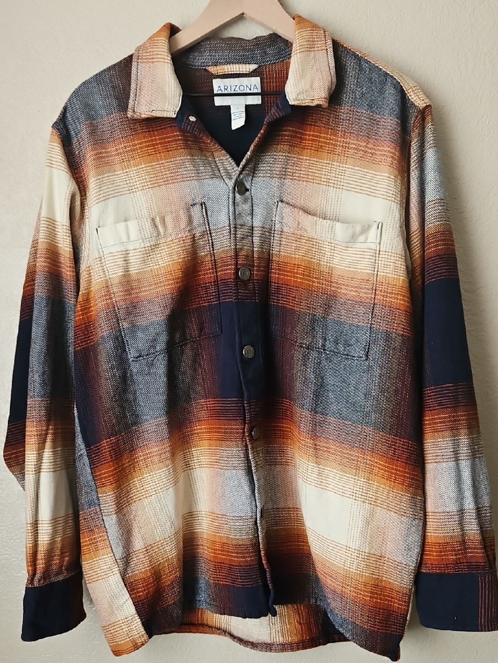 Arizona Plaid Button-Up Shirt in Navy, Rust & Cream